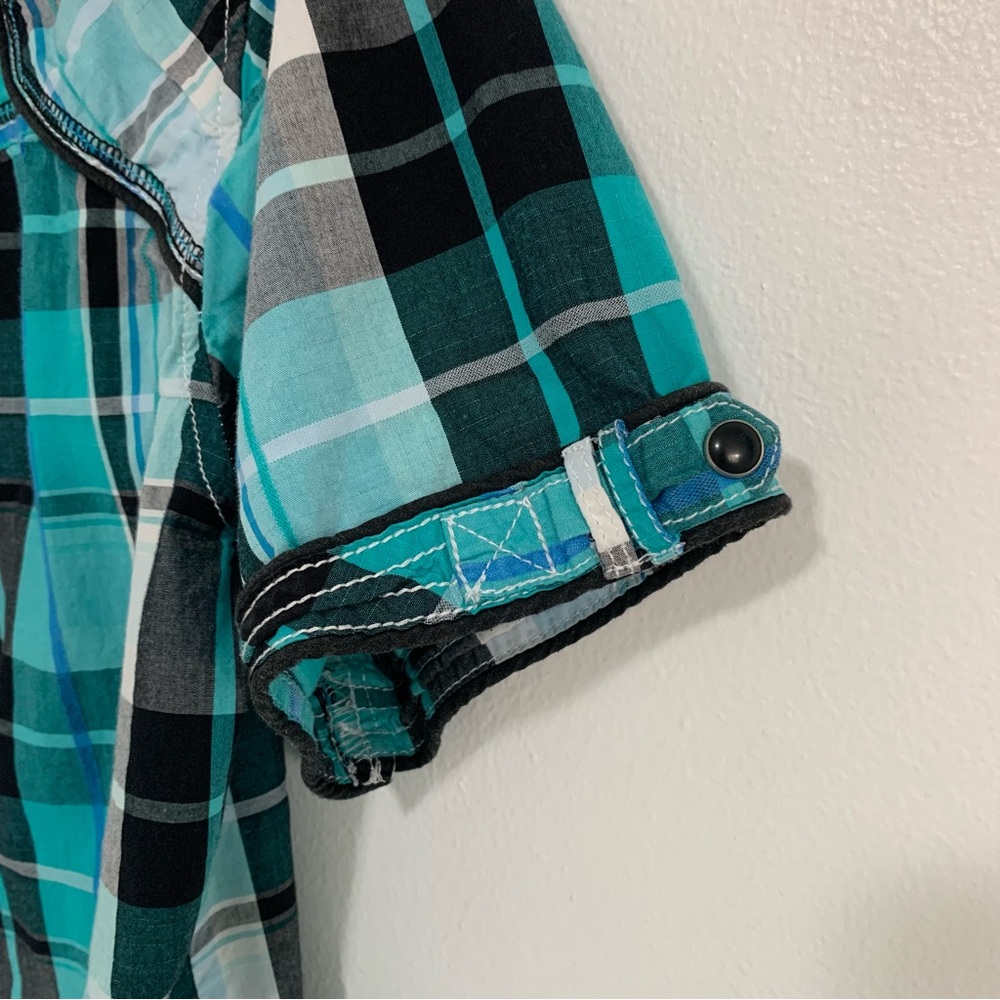 BKE men’s short sleeve button-down shirt, teal blue black gray, western cowboy - Picture 6 of 10